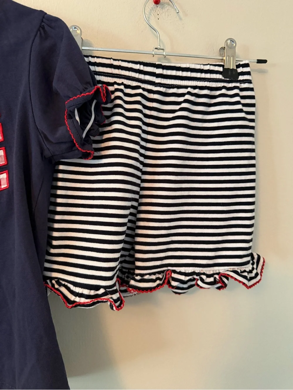 Stitchy Fish Navy Star & Stripe Set with Navy/White Striped Shorts